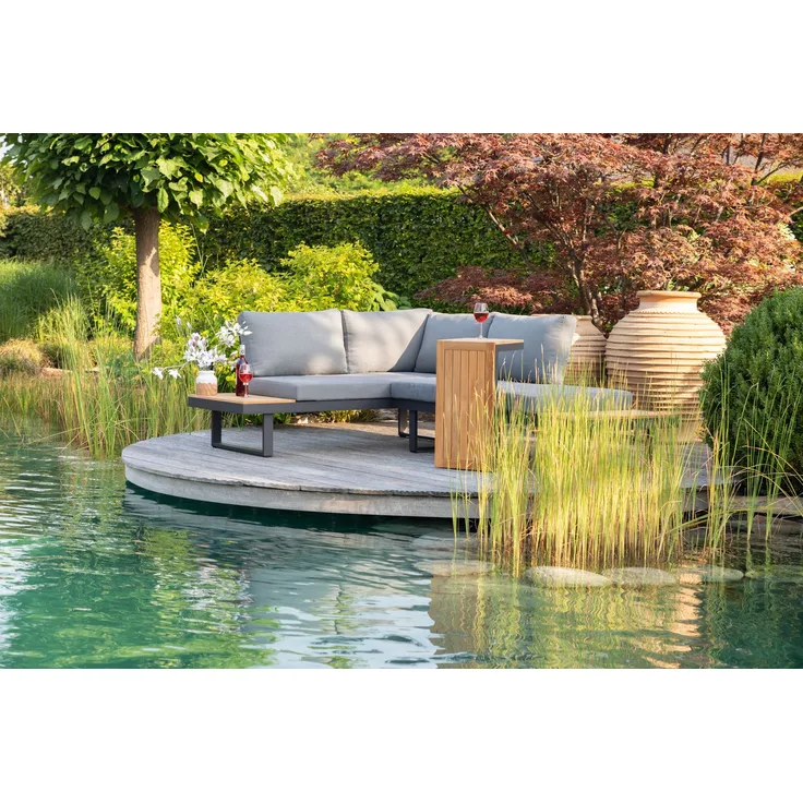 greemotion Lounge-Set Samara, 2-teilig, Gartenmöbel-Set, Loungemöbel-Set, aus Aluminium, schwarz, anthrazit, Holzfarben