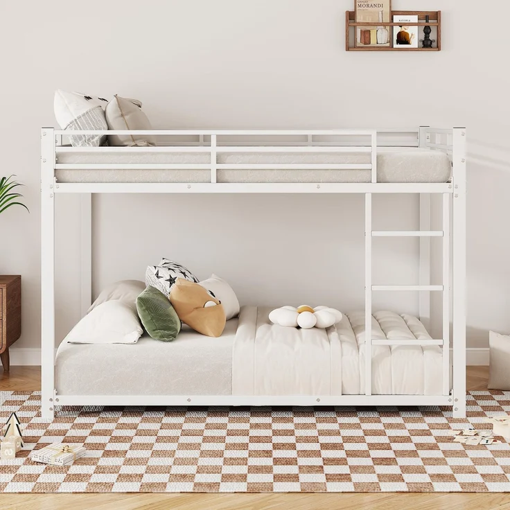 FAVSH Etagenbett 140x200 cm, stabiles Metallbett mit Leiter und Sicherheitsgeländer, Hochbett für 2 Kinder mit Lattenrost, Stockbett für Erwachsene und Jugendliche, Platzsparendes Bettgestell, Weiß