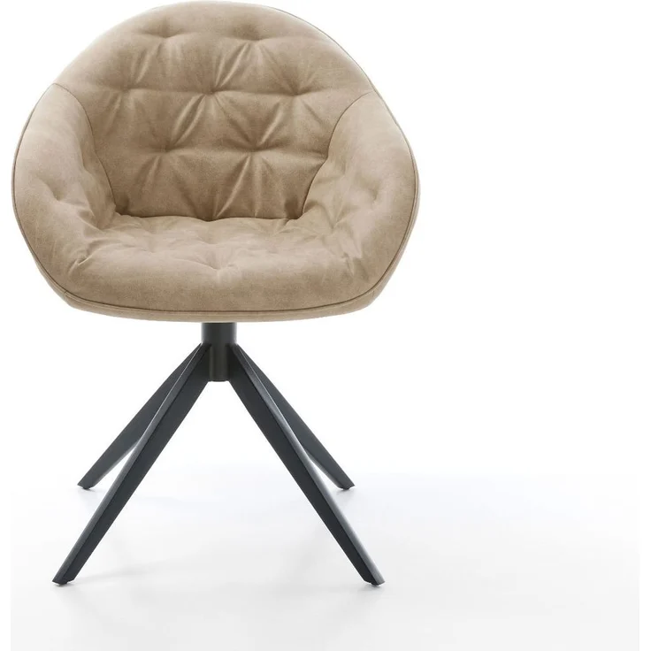 Drehstuhl Gaio-Flex Mikrofaser Beige Vintage Kreuzgestell breit Schwarz 360° drehbar Wippfunktion – Bild 2