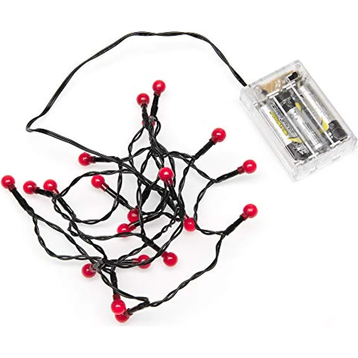 Konstsmide LED Globelichterkette, runde Dioden, 6h Timer, 20 rote Dioden, batteriebetrieben, Innen, schwarzes Kabel, 3 x AA 1.5V (exkl.) - 1491-557, Rot – Bild 3