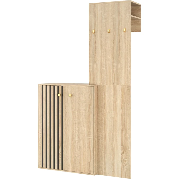 Kompaktgarderobe aus MDF mit Schuhschrank und Kleiderstange, 115x38,5x191,5 cm, Natur – Bild 6