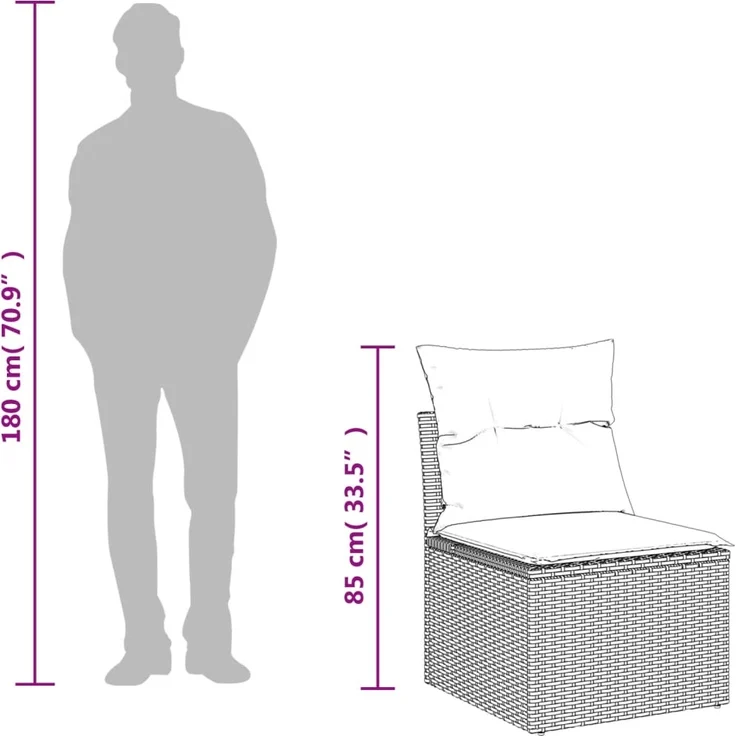 vidaXL Gartensofa ohne Armlehnen mit Kissen Hellgrau Poly Rattan 366174 – Bild 7