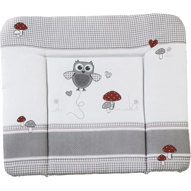 roba Wickelauflage Adam & Eule - Weiche Wickelunterlage 85x75 cm mit Eulen Motiv - Auflage für Wickeltisch PU beschichtet - Grau kariert