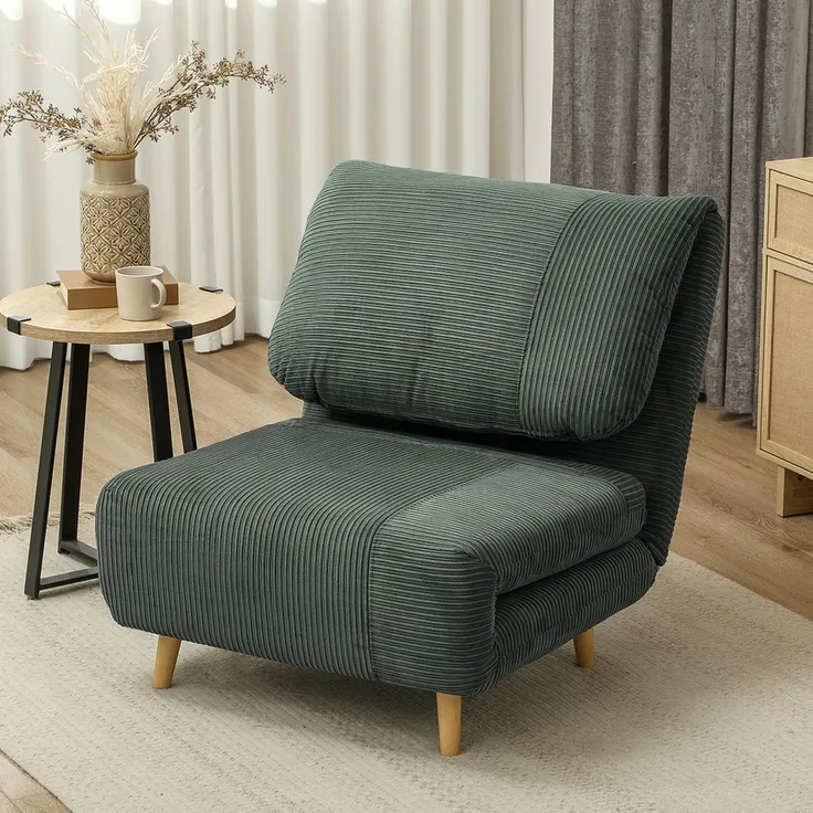 Schlafsessel 82x89x83 cm, 2-in-1, 3-stufig verstellbare Rückenlehne, Grün, 1 Stück