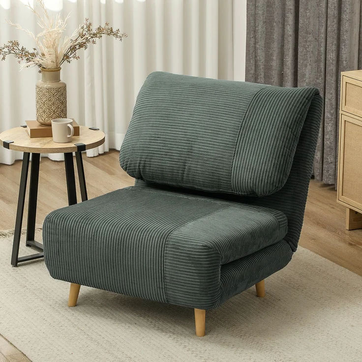 Schlafsessel 82x89x83 cm, 2-in-1, 3-stufig verstellbare Rückenlehne, Grün, 1 Stück – Bild 1