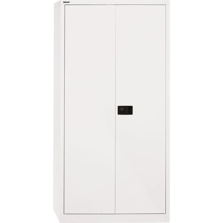 BISLEY Universal Garderobenschrank abschließbar - Stahlschrank mit Hutboden & Kleiderstange, Mitteltrennwand & 3 Fachböden, Flügeltürenschrank mit 3-Punkt-Schloss - Farbe: verkehrsweiß, E782AAG-696