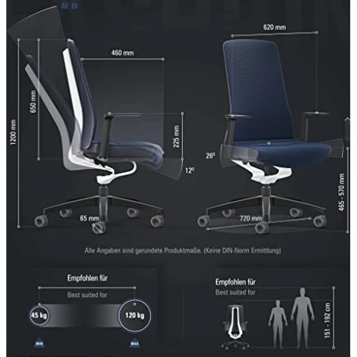 Interstuhl Pure Fashion Edition – Der Bürostuhl passt Sich an Gewicht und Bewegung des Nutzers an – ausgestattet mit der nachgewiesen ergonomischen Smart-Spring Technologie (Blau/Blau) – Bild 4