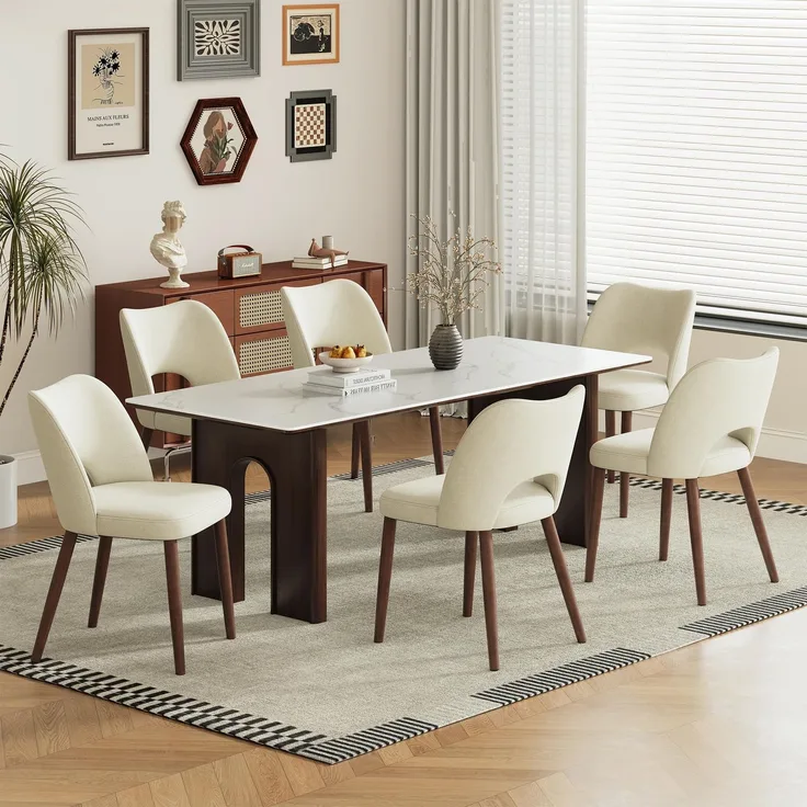 MALOL Esszimmerstühle 6er Set, Moderne Esszimmer Stühle, Ergonomisch Gepolsterte Küchenstühle mit Vertikal Gestreifter Rillenlehne, Polsterstühl für Esstisch Wohnzimmer Café Restaurant, Beige