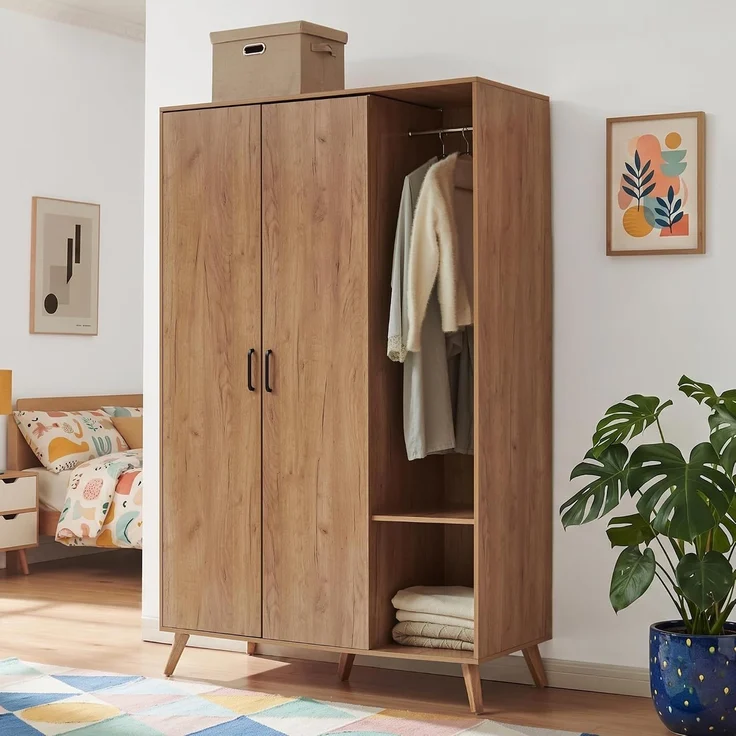 Kleiderschrank Norg 191x120x52 cm 2 Türen 5 Fächer Eicheoptik [en. casa] – Bild 1