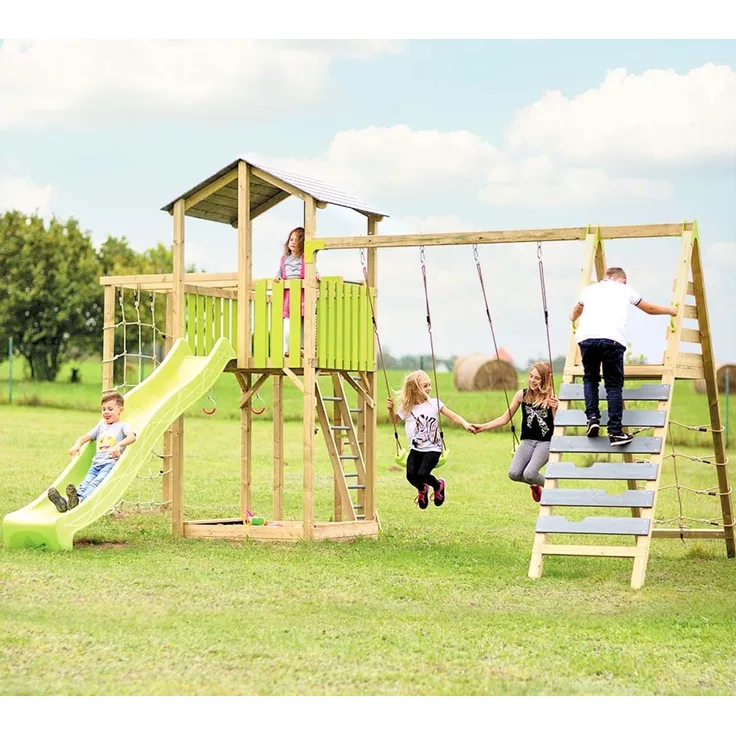 Wendi Toys Holz Spielturm Dino | inkl. Rutsche,