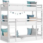 Homestyle4u Etagenbett mit 3 Liegeflächen, Kiefernholz weiß, 90x200 cm