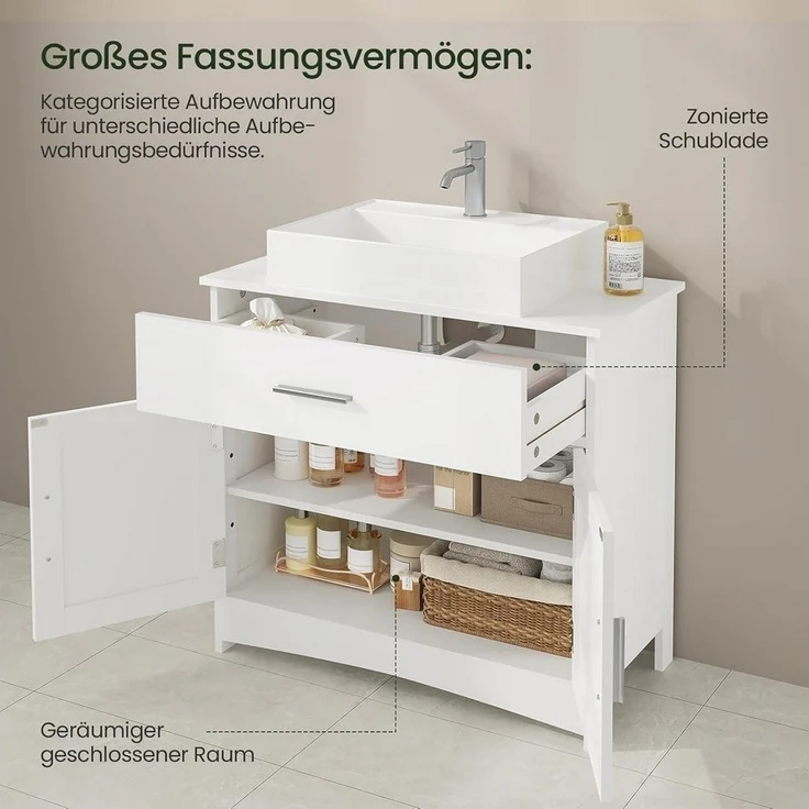 EUGAD Waschbeckenunterschrank (1-St) Badezimmerschrank mit Schubladen, 2 Fächer – Bild 3