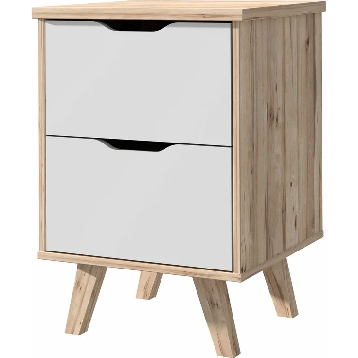 Nachtkommode >VANKKA< 2 Schübe, Planked Eiche Dekor / Weiss - 45x63,9x42cm (BxHxT) – Bild 6