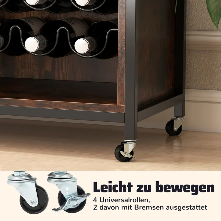 Barschrank mit LED-Beleuchtung & Fernbedienung Weinschrank mit verstellbaren Regalen Rustikal Braun – Bild 4