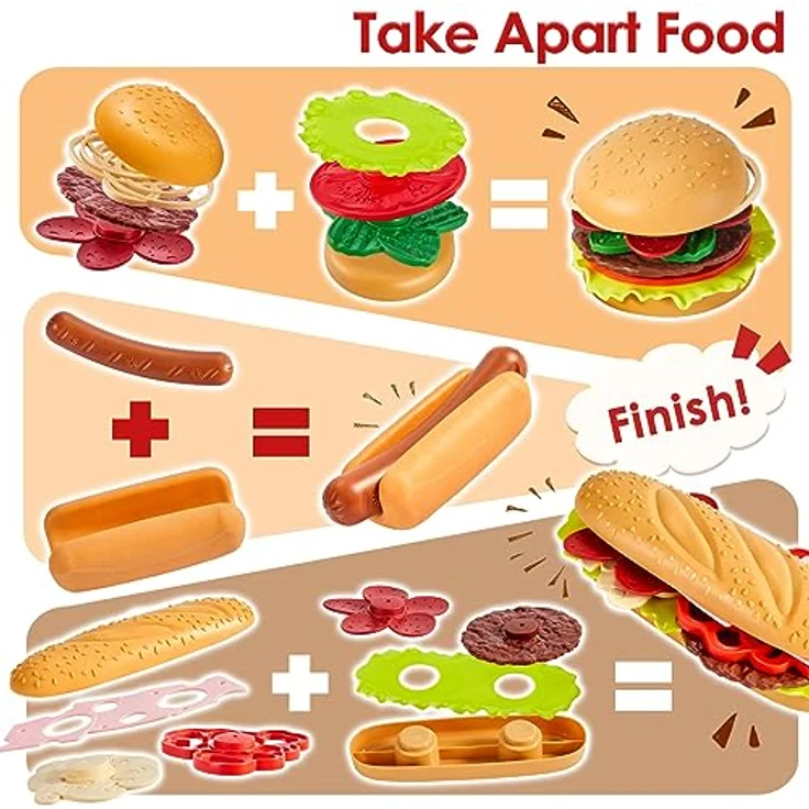 BUYGER Kinder Küchenspielzeug Lebensmittel Spielzeug Küche Hamburger Set Pädagogisches Rollenspiele Geschenk für Jungen Mädchen – Bild 3
