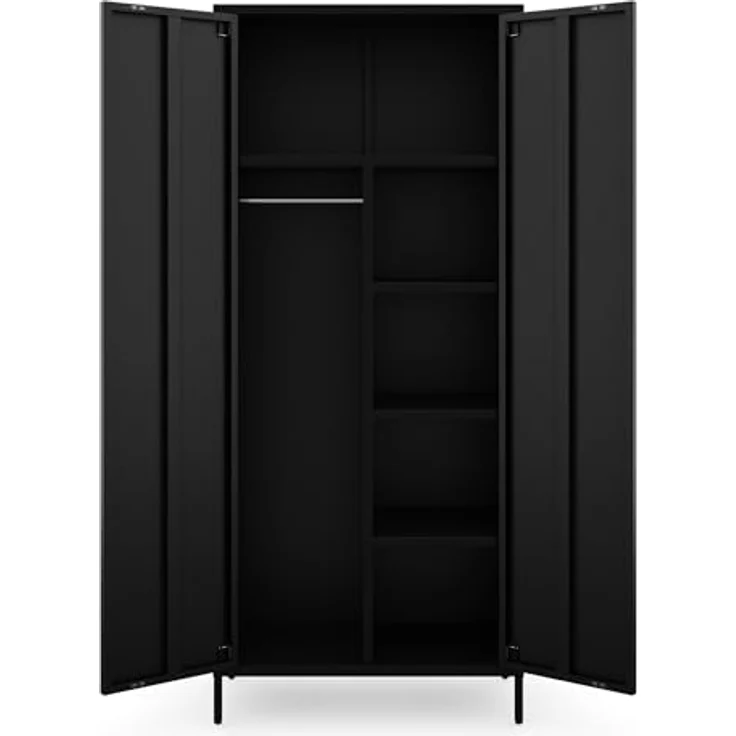 Jan Nowak Kleiderschrank 2 Türig, Metallschrank Glitzernd - Flavio | Ablagen, Kleiderstange, Magnetverschluss | Geräumiger Garderobenschrank für Schlafzimmer | 80 x 185 x 45 cm | Schwarz – Bild 10