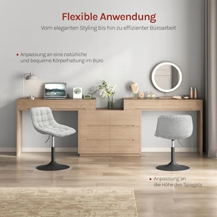 WOLTU Schminktisch Stuhl Hocker für Schminktisch, Schlafzimmer & Esszimmer - Höhenverstellbar, 360° Drehbar mit Rückenlehne, aus Bequemer Chenille, Grau – Bild 8