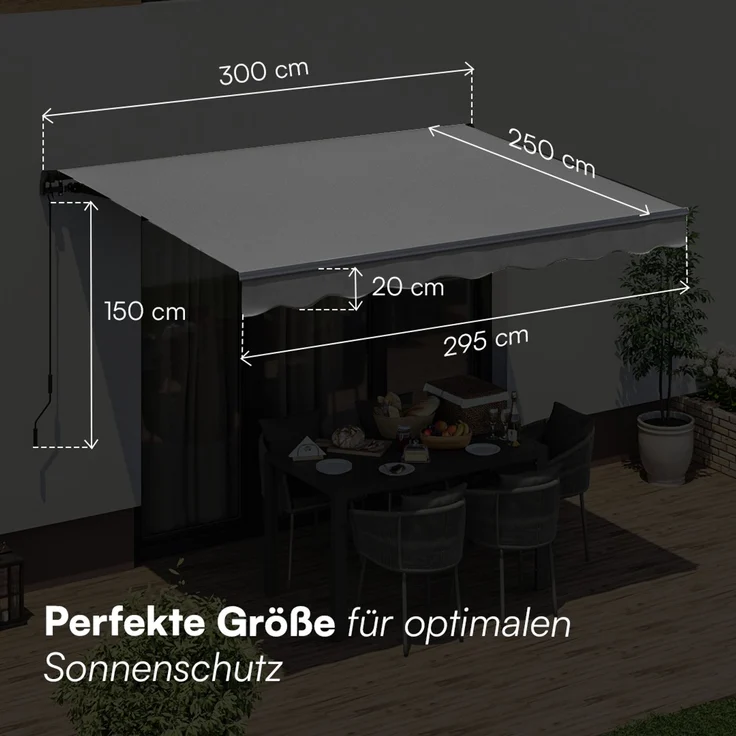 STEELSØN 'Kestria' Gelenkarmmarkise 300x250 cm, anthrazit, wetterfest und blickdicht, Markise mit Aluminium-Kassette und Wandhalterung, Balkonmarkise mit Handkurbel – Bild 8