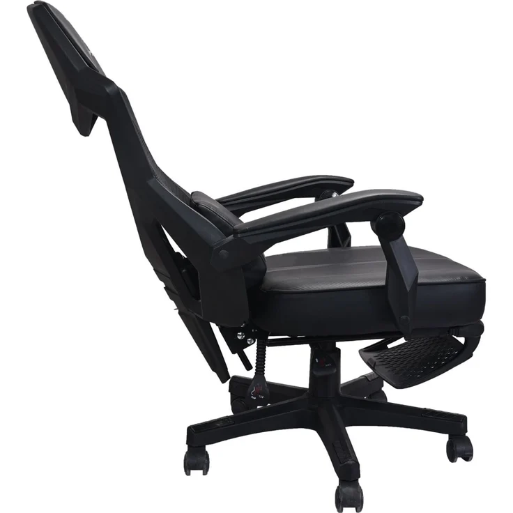 Carryhome 'COLE' Gaming Stuhl, Kunstleder schwarz, 59 x 108 x 56 cm, mit Fußstütze und Lordosekissen – Bild 3