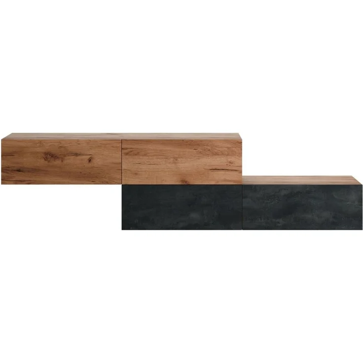Planetmöbel Garderoben-Set Flur Möbel Garderobe, (Kompaktgarderobe mit Klappe als Stauraum, Hängeschränke 2 x 140 cm Gold Eiche & Gold Eiche / Schwarz Charcoal), Wandgarderobe (ohne Spiegel) – Bild 2