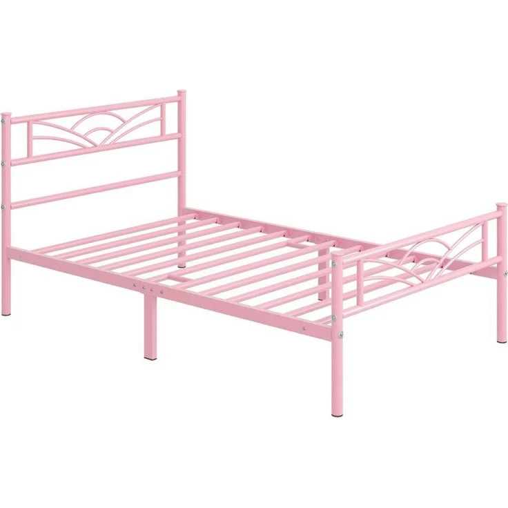 Yaheetech Metallbett mit Lattenrost, Wolkenmuster, Hellrosa, 90x190 cm – Bild 2
