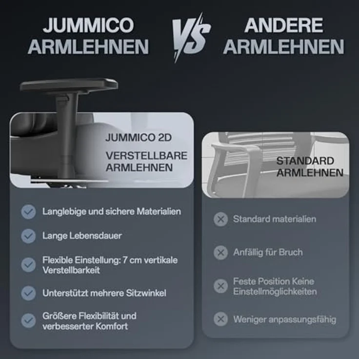 JUMMICO Gaming Stuhl mit Fußstütze & verstellbaren Armlehnen, Rot/ Schwarz – Bild 5