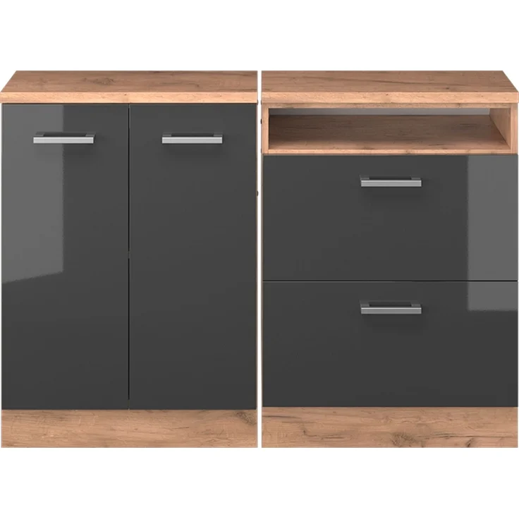 Küchenschrank für Dachschrägen R-Line Anthrazit Hochglanz 120 cm 2er Set Schrankkorpuss 60 cm Tiefe Vicco – Bild 3