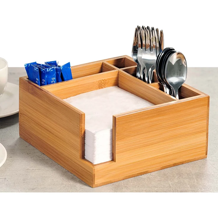 6 Stück Besteckkasten mit Serviettenspender - Bambus, 18 x 18cm – Bild 4
