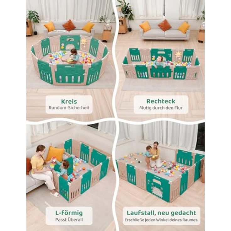Dripex Faltbarer Laufstall Baby 150×150cm, Laufgitter Baby, Baby Playpen, Baby Laufstall mit Spielzeugboard, Laufstall in Anpassungsfähiger Form, Laufgitter aus Kunststoff, Braun – Bild 5