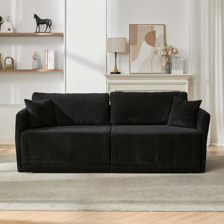 ZUBALIYA Schlafsofa 69.00x23.00 cm, mit Cordbezug, für Wohnzimmer und Apartments, mit stabilem Untergestell, Beige – Bild 2