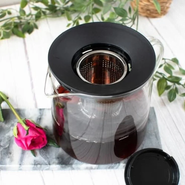 Teekanne 1,2L mit Edelstahl Sieb aus Borosilikatglas Teebereiter Glaskanne – Bild 4