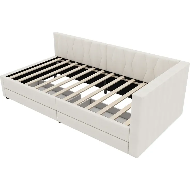 Schlafsofa mit LED-Beleuchtung, Lattenrost, Schubladen, USB/Typ-C Anschlüssen, 90x200cm, Polsterbett, Einzelbett, Leinen – Bild 7