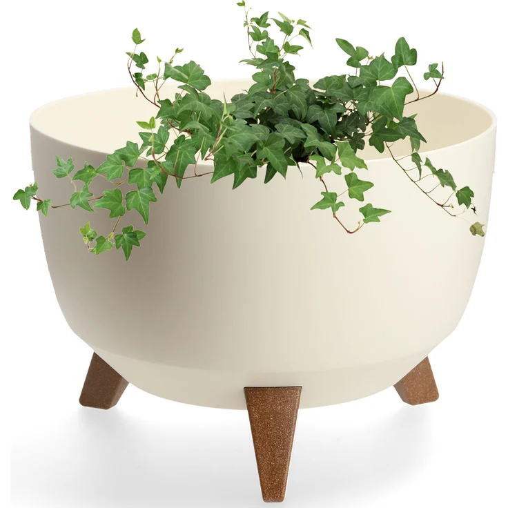 KADAX Blumentopf-Pflanzgefäß-Abdeckung auf Beinen, Einsatz, Blumenständer, 33 cm, cremefarben, runde Schüssel – Bild 6