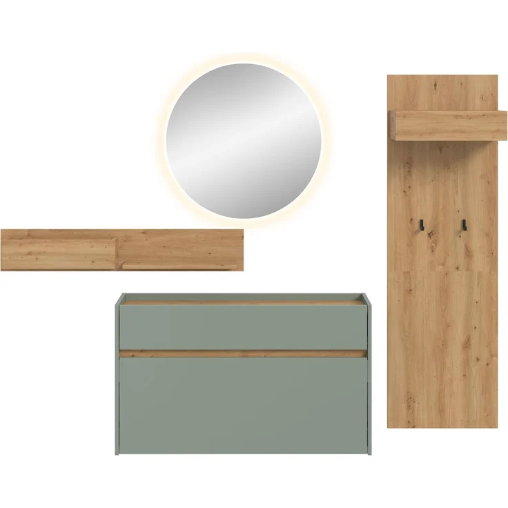 Garderobenkombination B/H/T: 197x205x32 cm in Salbei Nachbildung und Artisan Oak Nachbildung – Bild 2