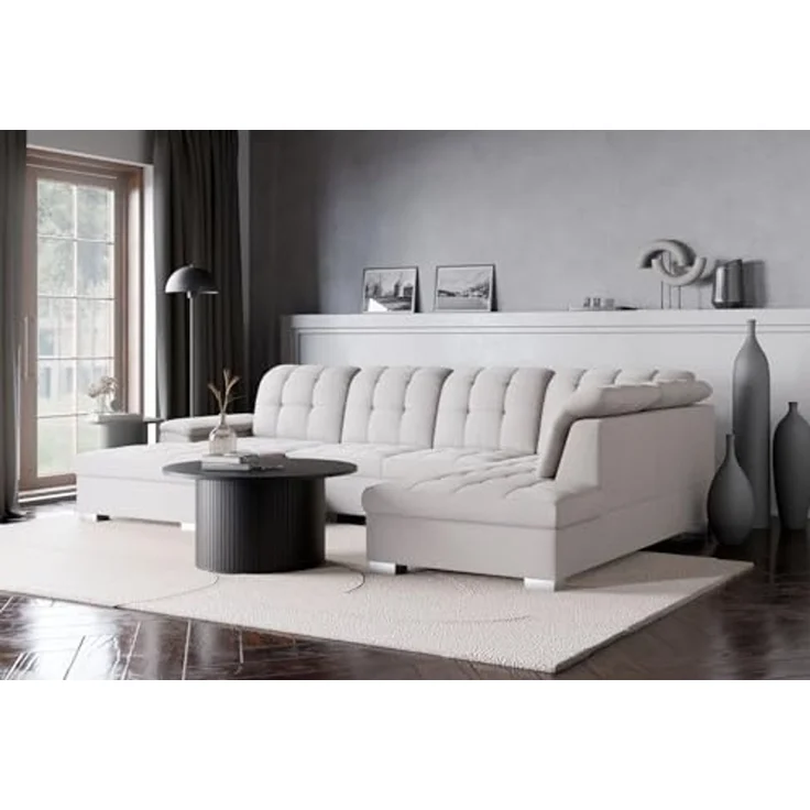 Selsey Ecksofa 330 x 212 cm U-Form Creme Modular Couch Sofa Mit Schlaffunktion Ottomane Sofa Mit Stauraum/Bettkasten verstellbare Kopfstützen Wasserabweisend, Abriebfest Linkse Seite – Bild 5