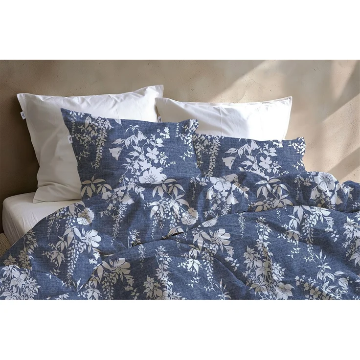 Zohome Cotton Bettwäsche 135x200 Ibisco di Lino Urban Blue Blumen blau weiß – Bild 4