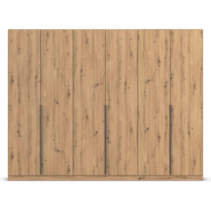 Rauch Möbel Alabama, Kleiderschrank, Garderobenschrank, 6-türig, Zubehör Classic, 3 Kleiderstangen, 9 Einlegeböden, Farbe Eiche Artisan, Holz, Griff Grau metallic, 271 x 229 x 54 cm – Bild 6