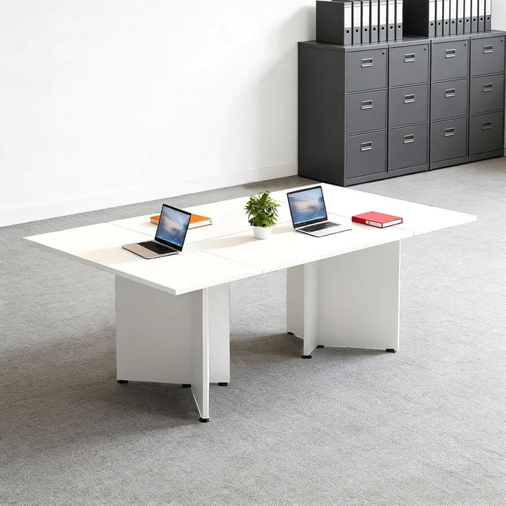 Konferenztisch modular erweiterbar Büro 4 200 cm x 120 cm x 74 cm Weiß – Bild 1
