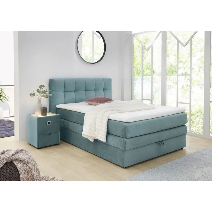 Jockenhöfer Gruppe Boxspringbett AMY mit Bettkasten, inkl. Bonnell- oder Taschenfederkernmatratze H2-H4, mit 6 cm Kaltschaum-Topper, Samt-Bezug, 120x200 und 140x200 cm