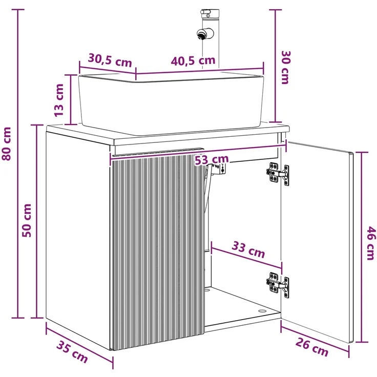 vidaXL Wandmontierter Waschbeckenunterschrank Weiß 53 x 35 x 80 cm 890422 – Bild 9
