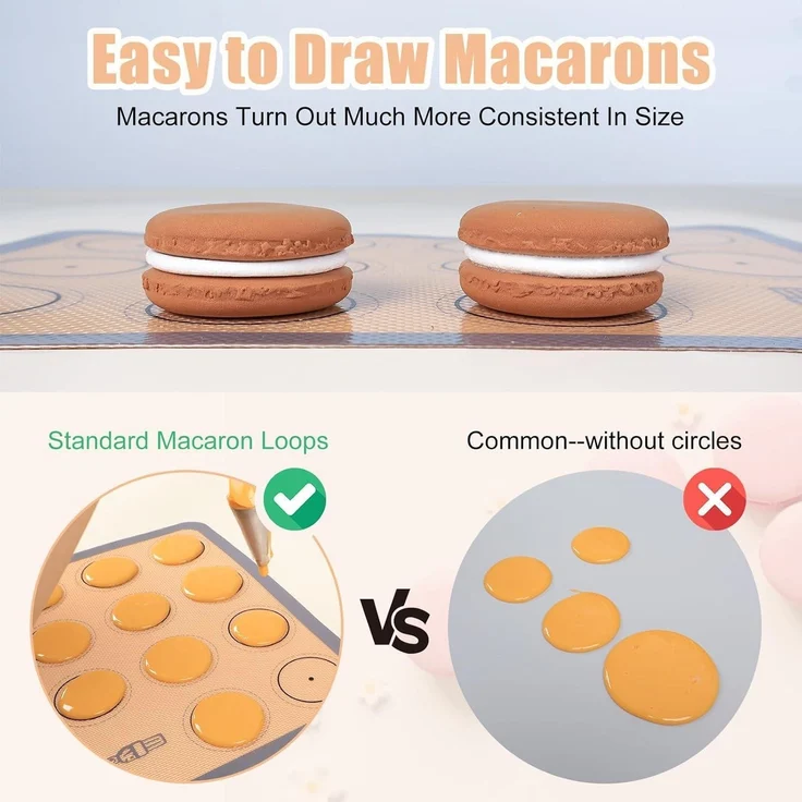 Backmatte Silikon Macaron Keks 3-Stück Set Grau Backunterlage Backfolie Antihaft – Bild 3