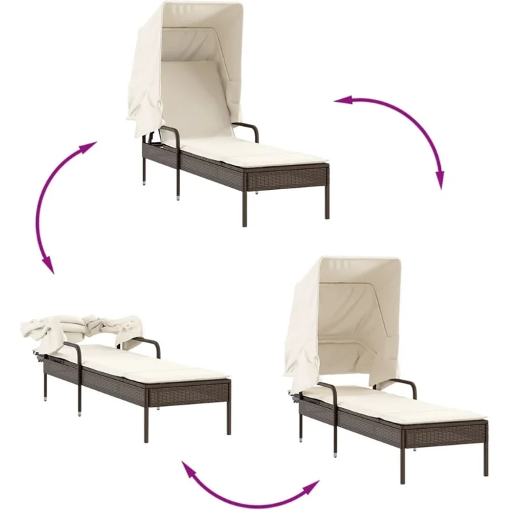 vidaXL Sonnenliege mit Dach Braun Poly Rattan 368189 – Bild 2
