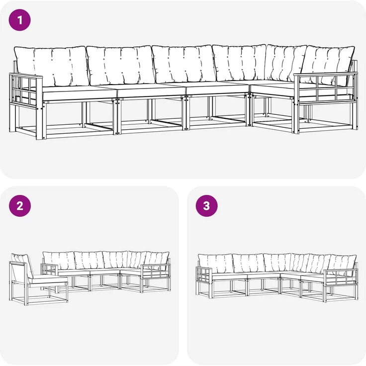 vidaXL Outdoor-Sofagarnitur 5 stk. 5-Sitzer Natur und Schwarz 3369463 – Bild 8