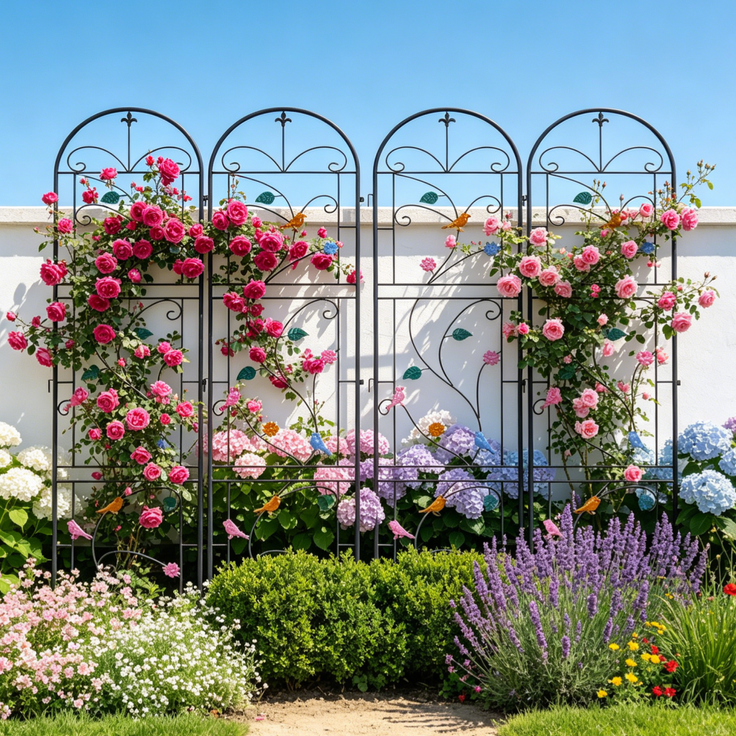 UNHO 2 Set Rankhilfe Rankgitter Metall Gartenspalier 98x214 cm Deko Rankzaun Spalier Rosen Gartendeko Sichtschutz Metall Schwarz – Bild 7