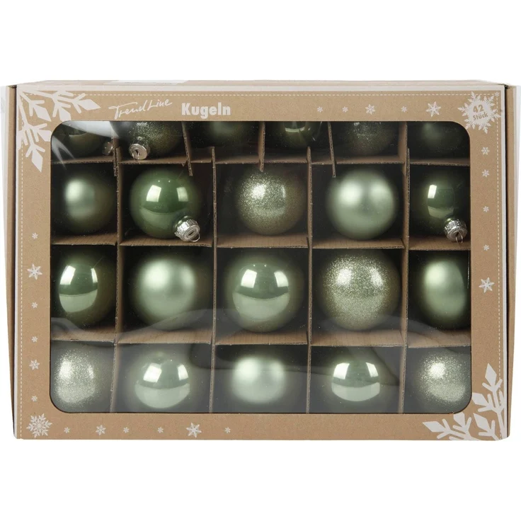 TrendLine Weihnachtskugeln aus Glas Ø 5 cm,6 cm,7 cm salbei grün 42 Stück – Bild 1