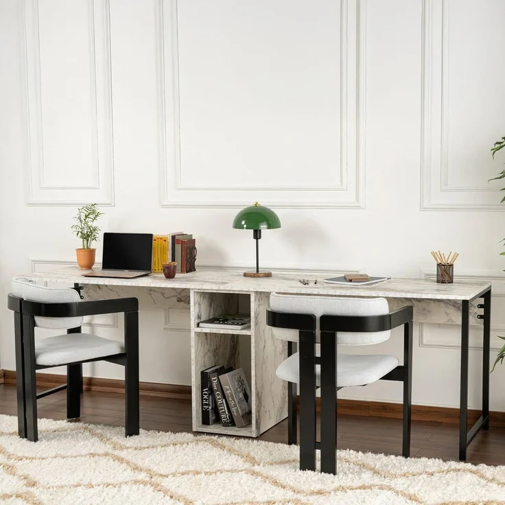 Dmora Schreibtisch Caprioli 240 x 60 x 74h cm Weiß, 1 Regal, 1 Fach – Bild 1