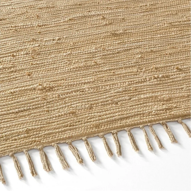 TaraCarpet Teppich Flickenteppich TaraCarpet Sylt mit Fransen, rechteckig, Höhe: 5 mm, Wohnzimmer Schlafzimmer Küchenteppich nachhaltig beige 070x250 – Bild 2