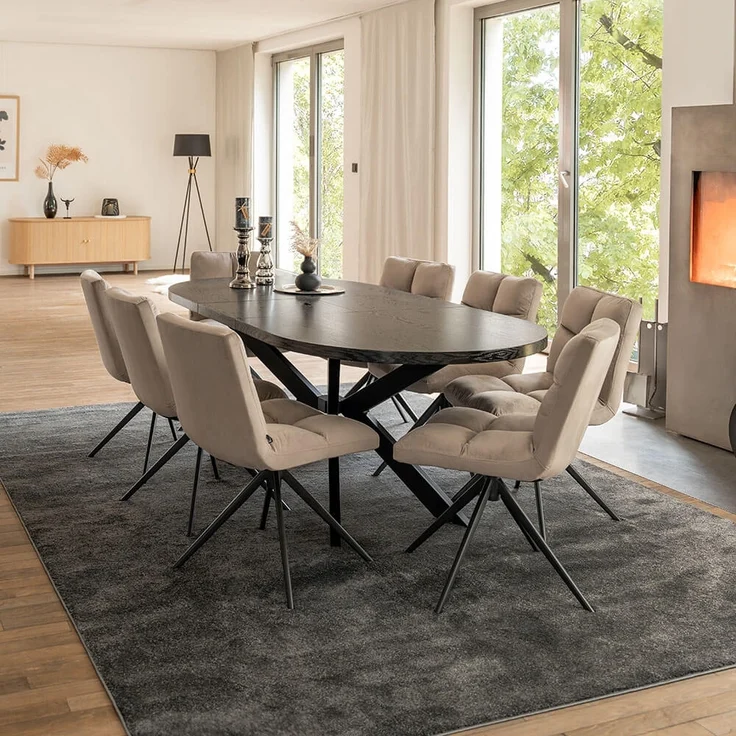 HOME DELUXE Essgruppe Oval Ausziehbar inkl. Sternfuß - 160 x 100 cm Dark Oak 8 Stühle Hellbraun – Bild 1
