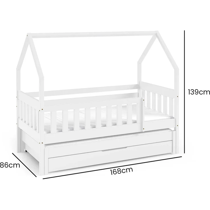 Kinderbett mit Matratze und Schublade 160 x 80 cm Kinderbett mit Unterbett Doppelbett Weiß NINA – Bild 4