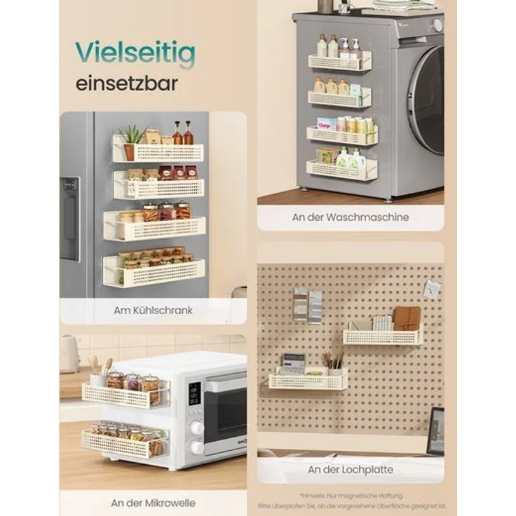 SONGMICS Gewürzregal magnetisch, 4er Set, 2 große und 2 kleine Regale, Gewürz-Organizer ohne Bohren, Magnetregal, für Küche, Kühlschrank, Mikrowelle, Waschmaschine – Bild 5